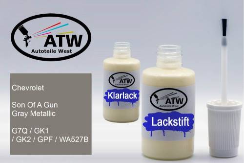 Chevrolet, Son Of A Gun Gray Metallic, G7Q / GK1 / GK2 / GPF / WA527B: 20ml Lackstift + 20ml Klarlack - Set, von ATW Autoteile West.